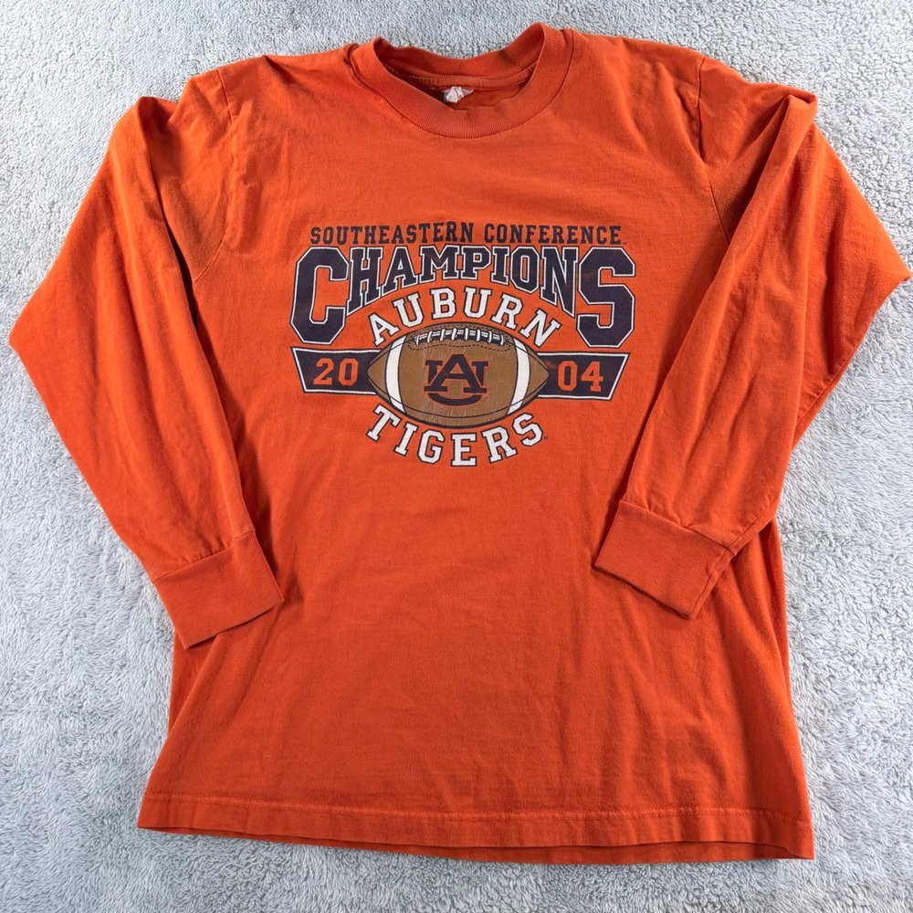 The Cotton Exchange Long Sleeve T-Shirt Mens M Orange Excellent Auburn Tigers